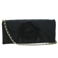 Chanel Black Organza Flower Envelope Evening Clutch Top Handle Shoulder Flap Bag