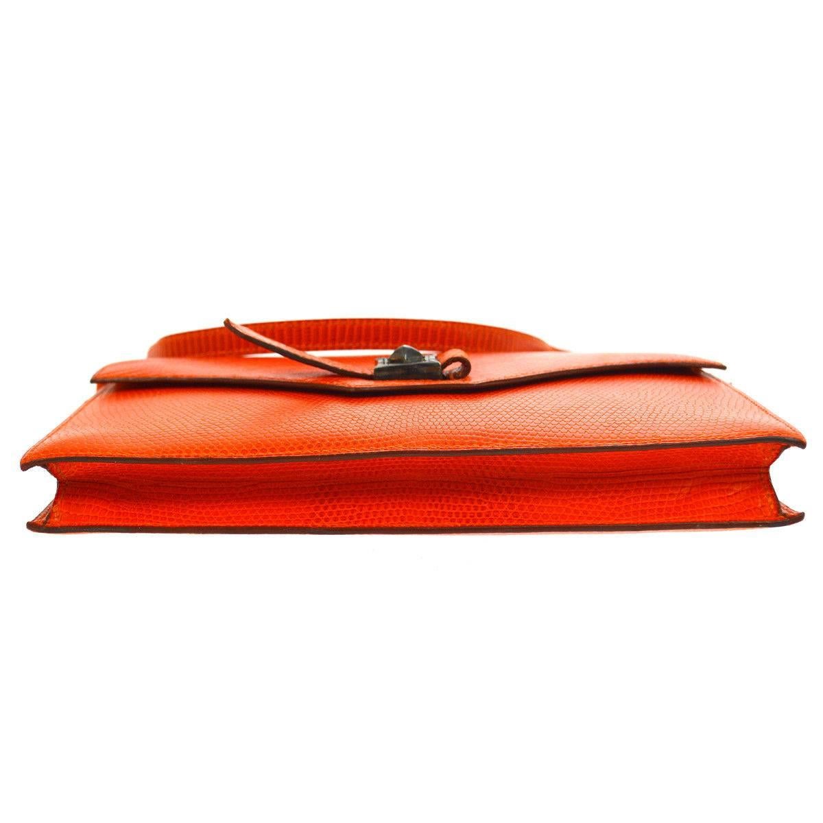Red Hermes Limited Edition Lizard Leather Envelope Evening Clutch Shoulder Flap Bag