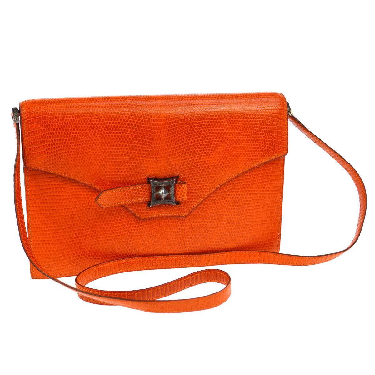 Hermes Limited Edition Lizard Leather Envelope Evening Clutch Shoulder Flap Bag