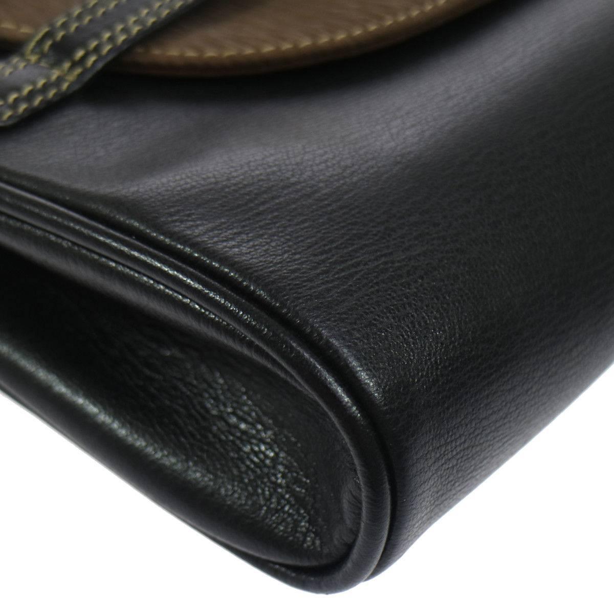 Women's Loewe Brown Black Leather Gold Evening Envelope Clutch Bag