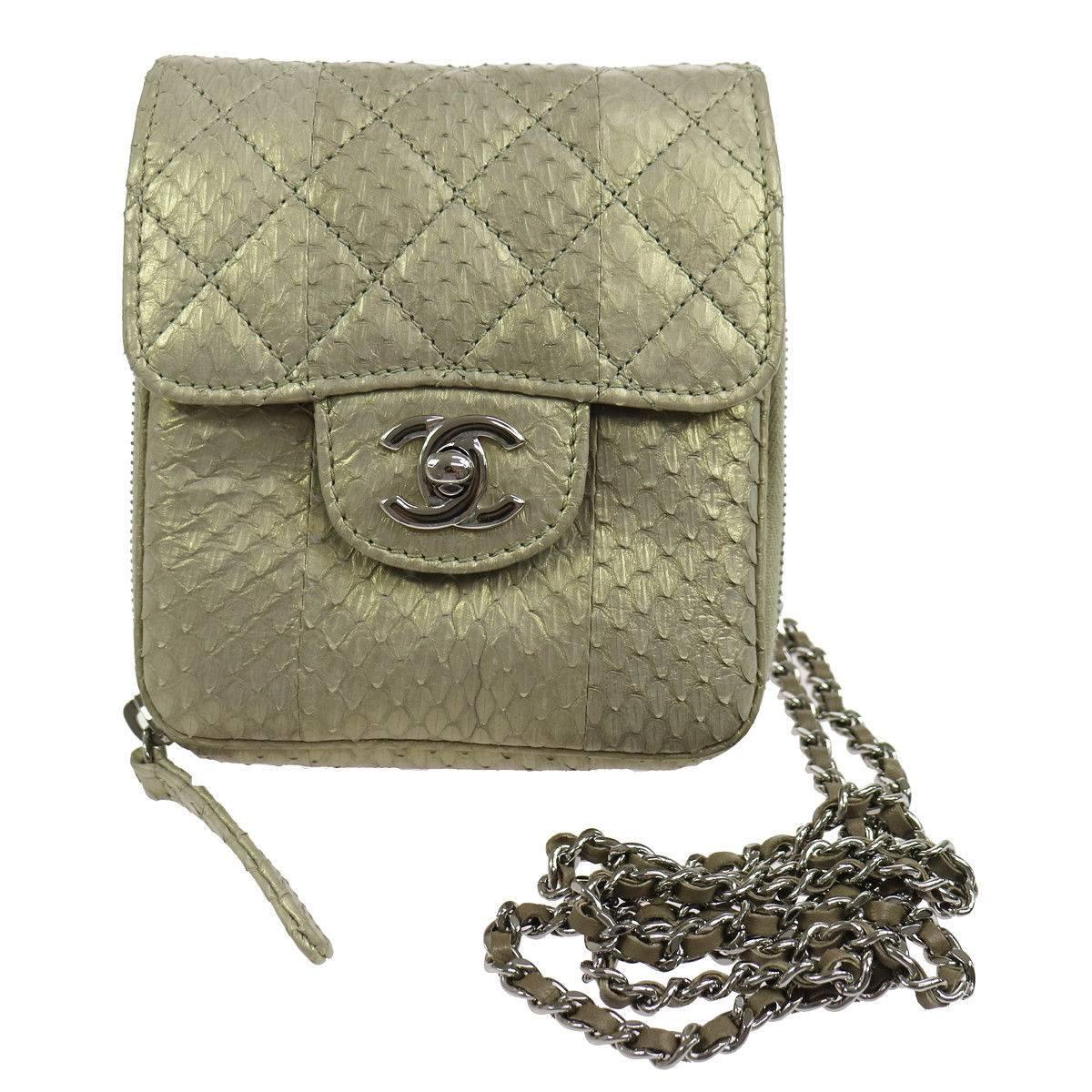 Chanel Python Iridescent Evening Wallet on Chain WOC Crossbody Shoulder Flap Bag