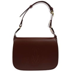Cartier Like New Bordeaux Leather Saddle Top Handle Shoulder Flap Bag in Box