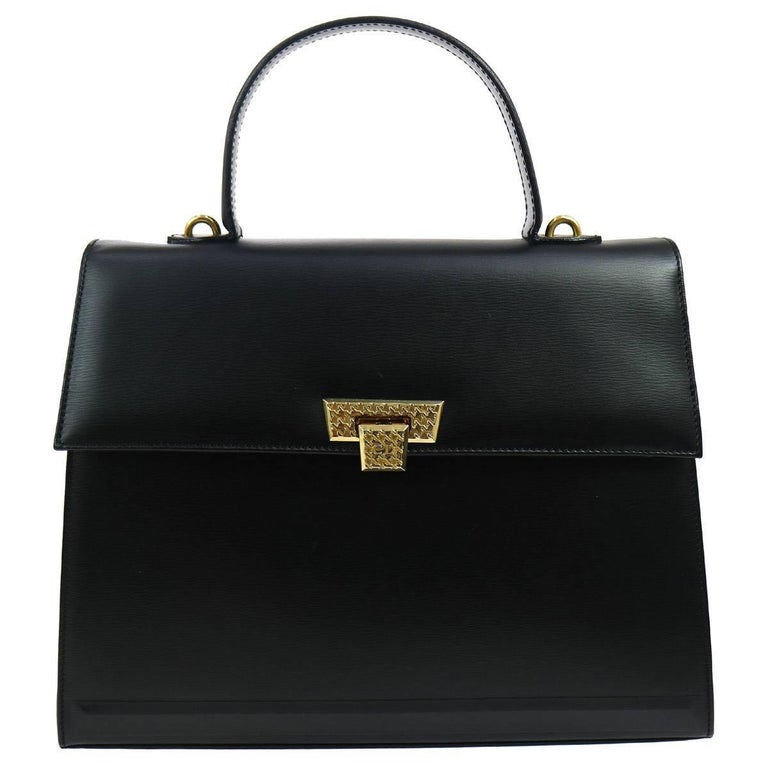Christian Dior Black Leather Kelly Style Top Handle Satchel Evening