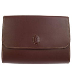 Cartier Bordeaux Leather Envelope Evening Fold Over Flap Clutch Bag in Box