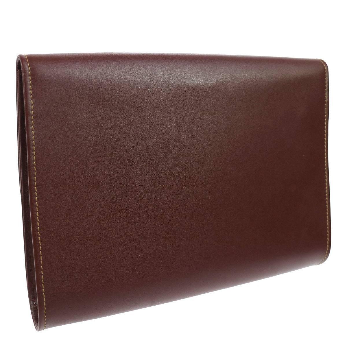 Black Cartier Bordeaux Leather Envelope Evening Fold Over Flap Clutch Bag in Box
