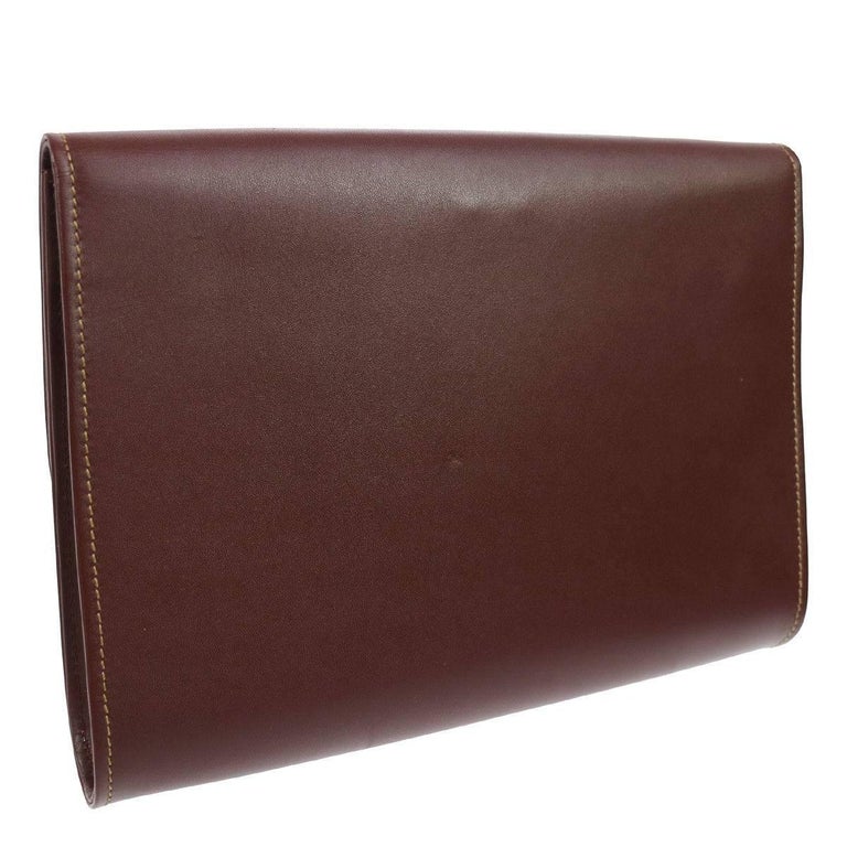 Cartier Bordeaux Leather Envelope Evening Fold Over Flap Clutch Bag in ...
