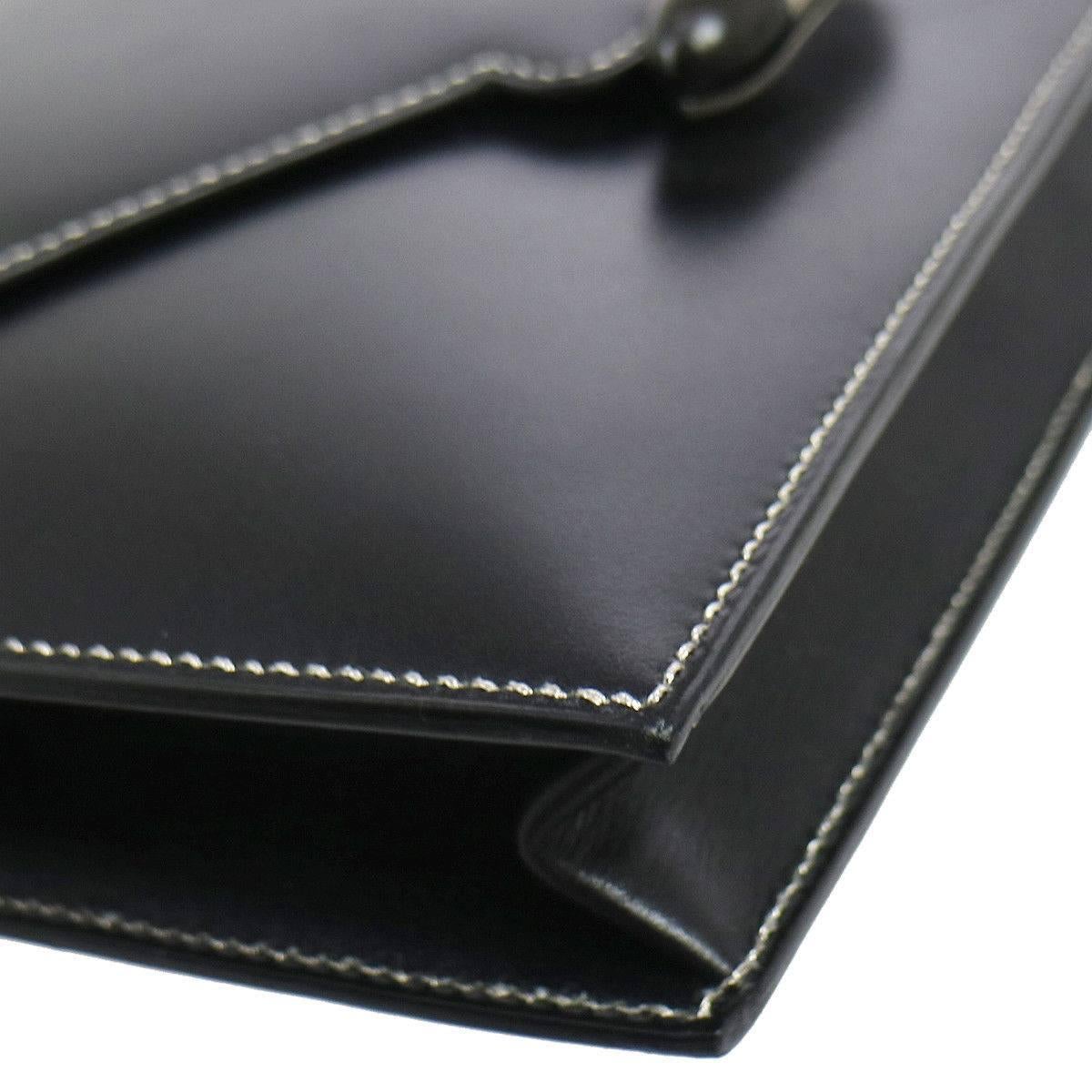 Hermes Leather Silver Toggle Envelope Evening Flap Clutch Bag 1