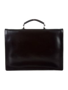 Brunello Cucinelli New Black Leather Silver Men's Travel Business Case Tote Bag