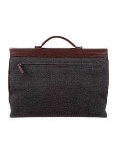 Brunello Cucinelli New Leather Cognac Wool Men's Travel Business Case Tote Bag
