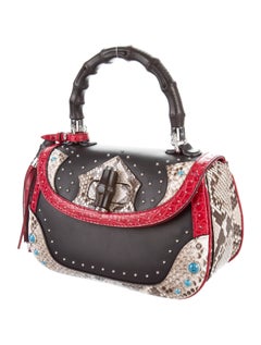 Gucci Limited Edition Snakeskin Bamboo Kelly Top Handle Satchel Shoulder Bag