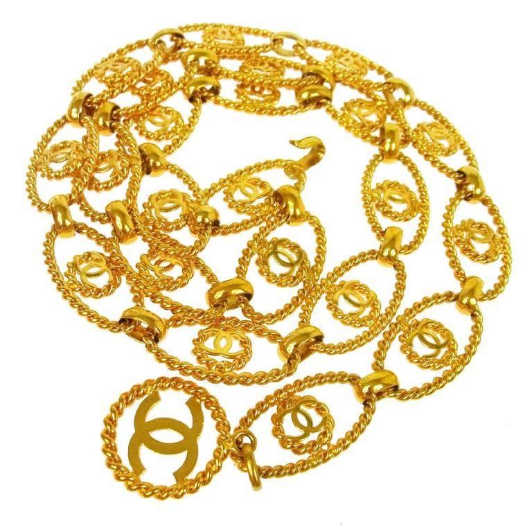 Chanel Metal Gold Textured Logo Evening Waist Belt