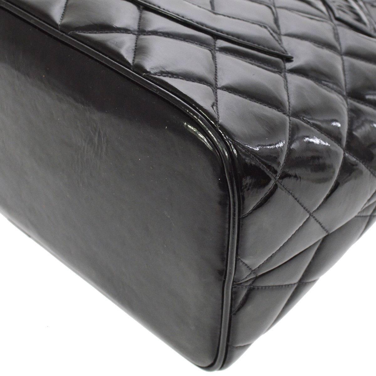 Chanel Black Patent Gold Charm Top Handle Travel Carryall Shoulder Tote Bag 3