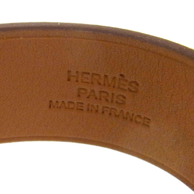 Hermes Leather Palladium Charm Men's Women's Cuff Bracelet in Box at ...