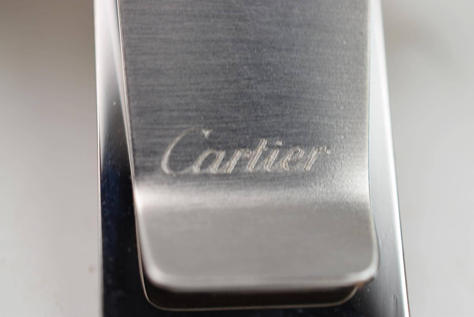 Cartier Metal Silver Logo Charm Men's Money Clip in Box In Excellent Condition In Chicago, IL