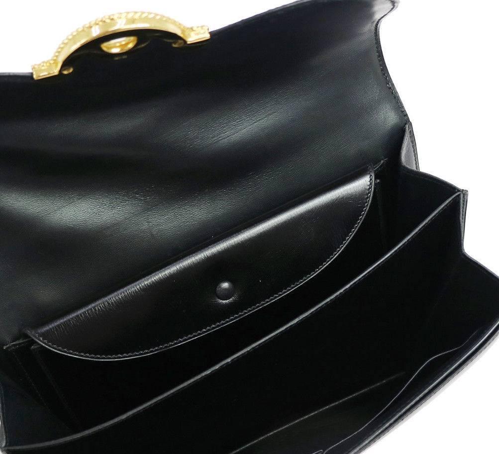 Hermes Black Leather Gold Braided Evening Top Handle Satchel Shoulder Flap Bag 1