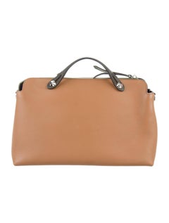 Fendi New Cognac Nude Leather Top Handle Satchel Boston Shoulder Bag