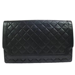 Vintage Chanel Black Lambskin Quilted Envelope Carryall EveningClutch Flap Bag