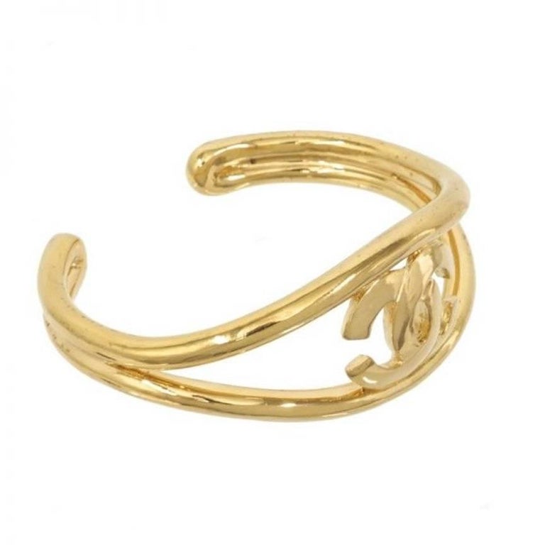 Chanel Gold CC Logo Open Adjustable Evening Bangle Cuff Bracelet at