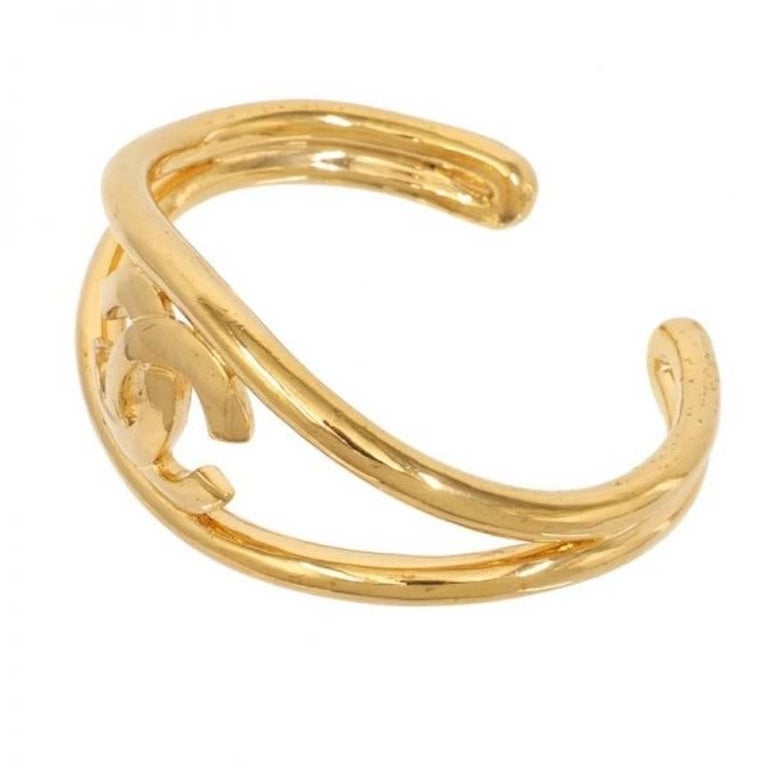 Chanel Gold CC Logo Open Adjustable Evening Bangle Cuff Bracelet at ...