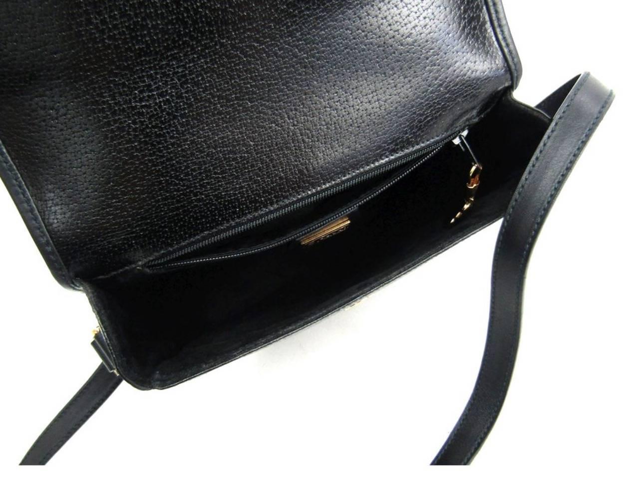 Women's Gucci Black Leather Saddle Crossbody Shoulder Flap Bag
