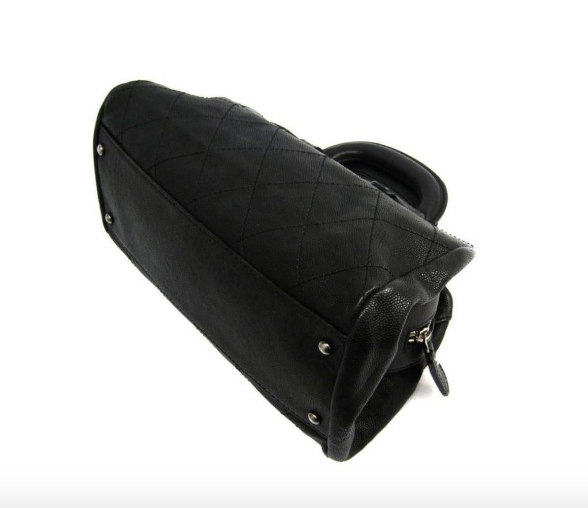 Women's Chanel Black Leather Silver Top Handle Satchel Boston Doctor Hand Bag