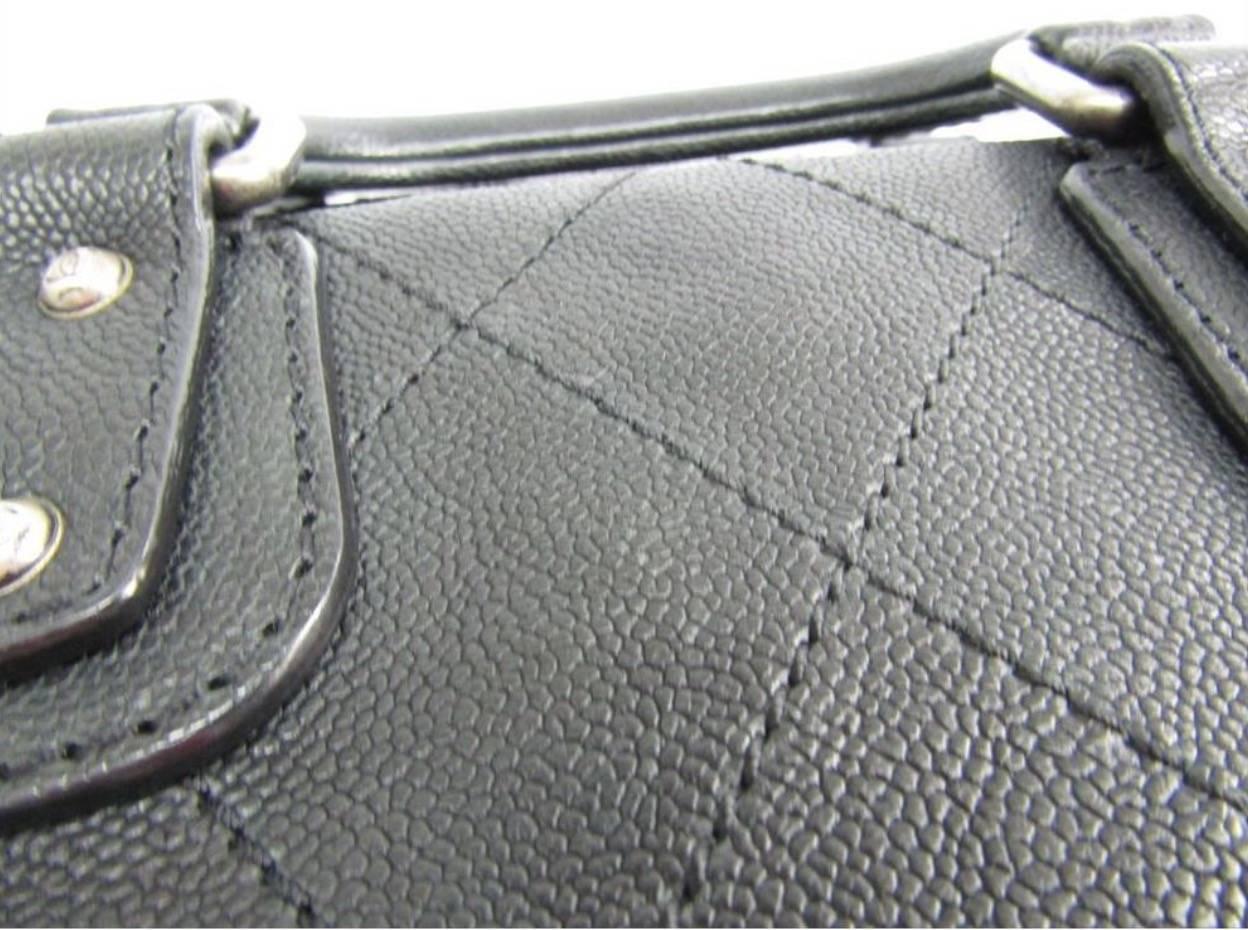 Chanel Black Leather Silver Top Handle Satchel Boston Doctor Hand Bag In Excellent Condition In Chicago, IL