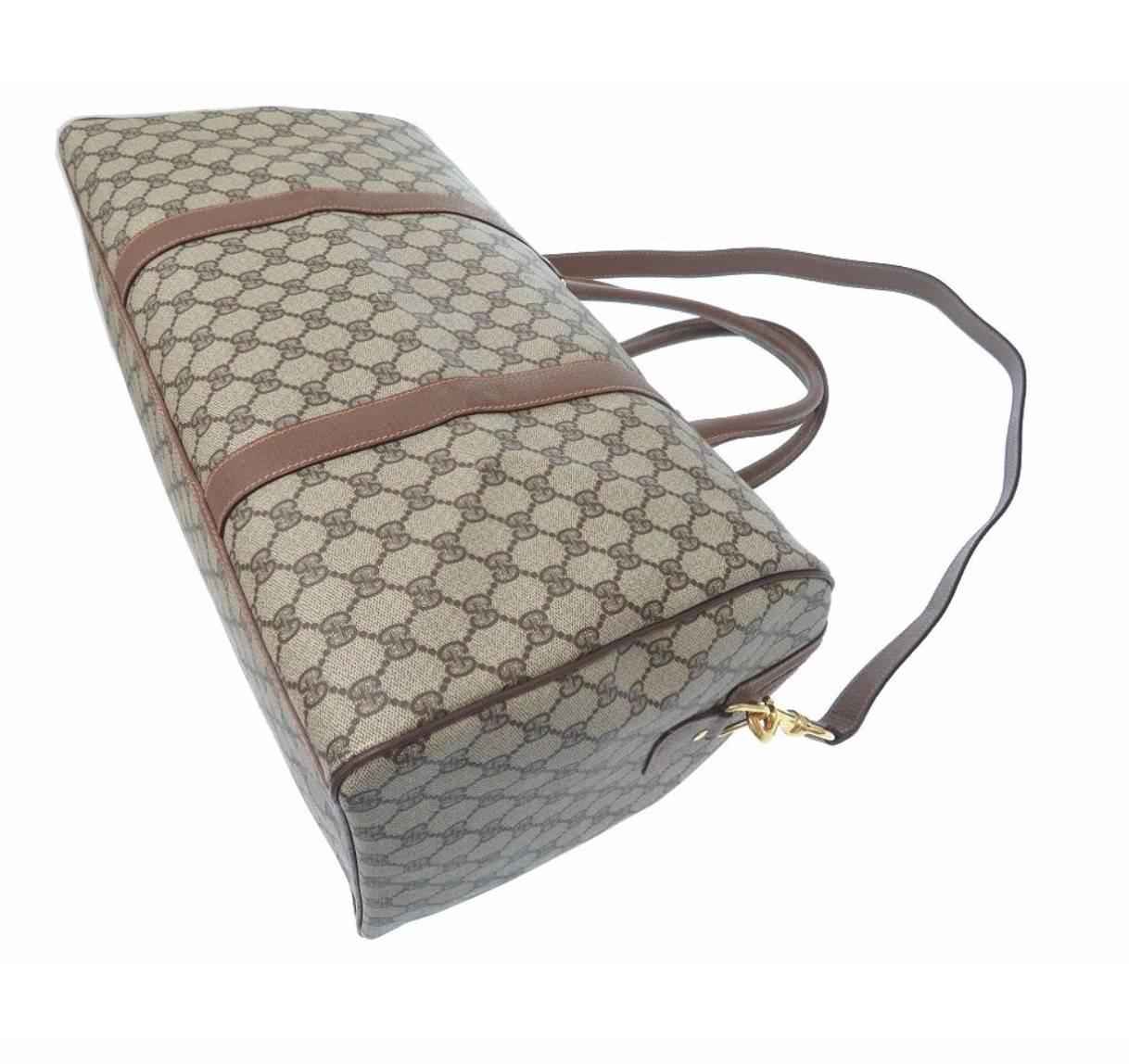 Brown Gucci Monogram GG Supreme Men's Travel Carryall Duffel Tote Shoulder Bag
