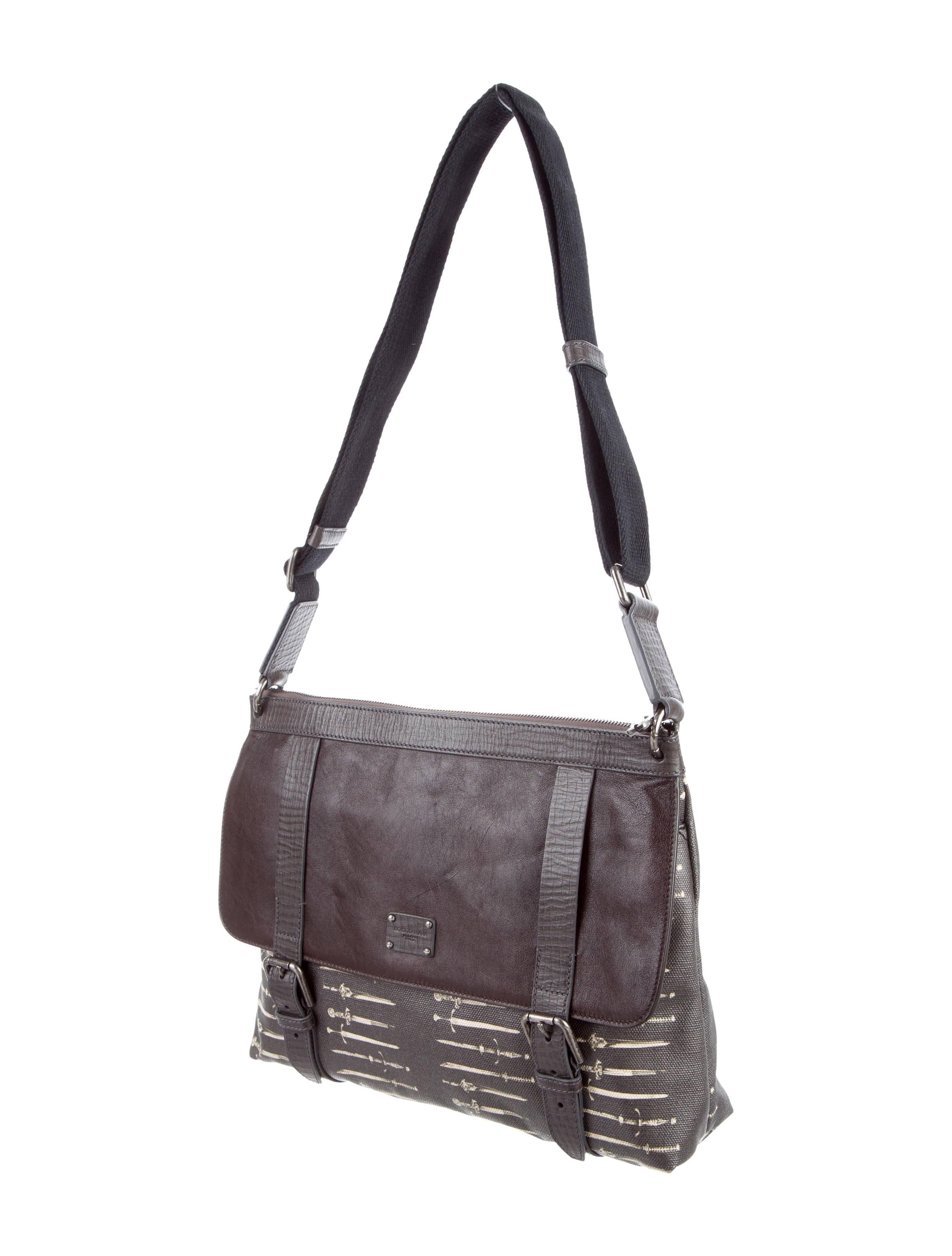 Black Dolce & Gabbana New Brown Leather Canvas Men's Carryall Travel Shoulder Bag