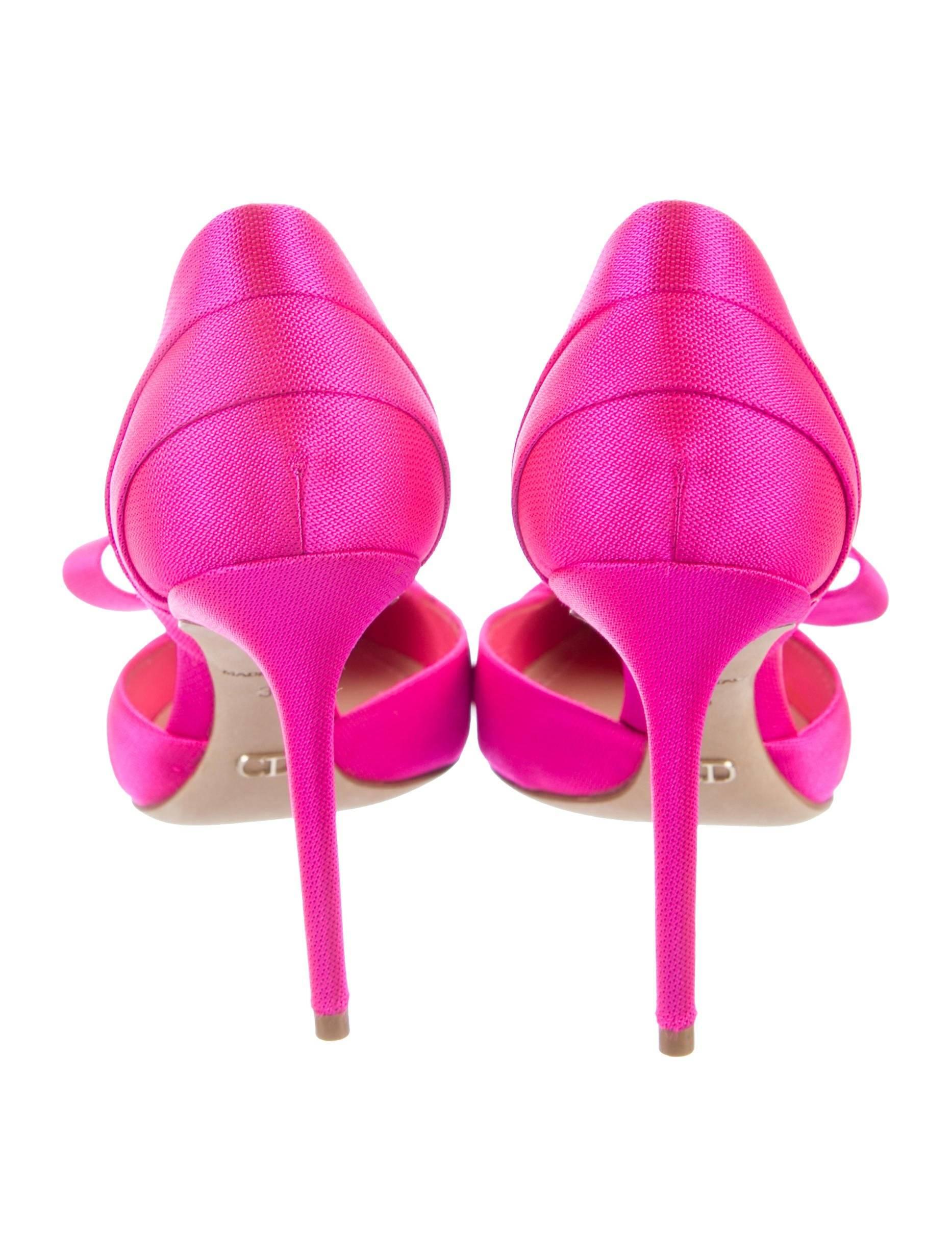 Christian Dior New Hot Pink Canvas Evening Pumps Heels In New Condition In Chicago, IL