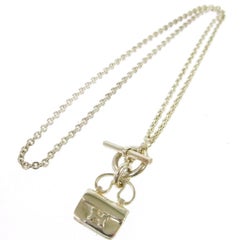 Hermes Genuine Sterling Silver H Handbag Charm Toggle Chain Necklace in Box