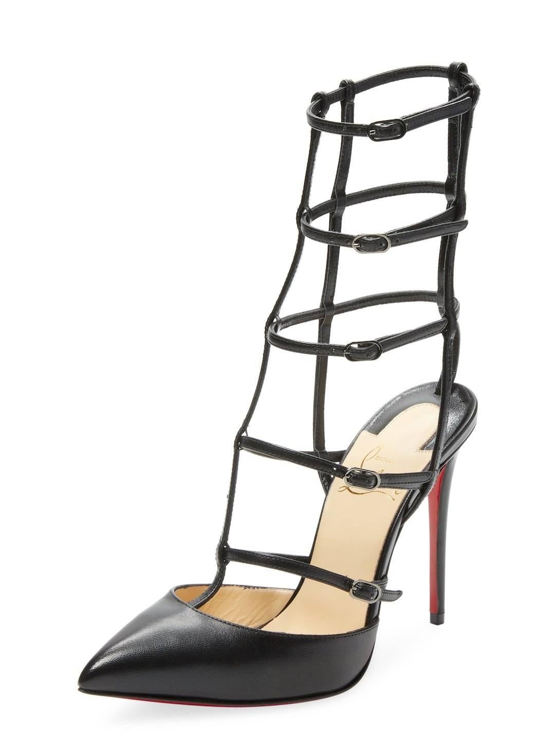 Christian Louboutin New Black Leather Cage Evening Sandals Heels Booties in Box 1