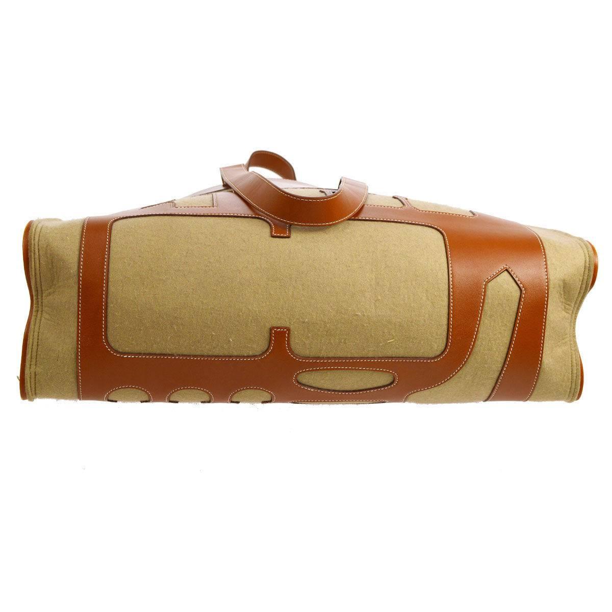Brown Hermes Cognac Leather CarryAll Men's Women's Top Handle Tote Bag