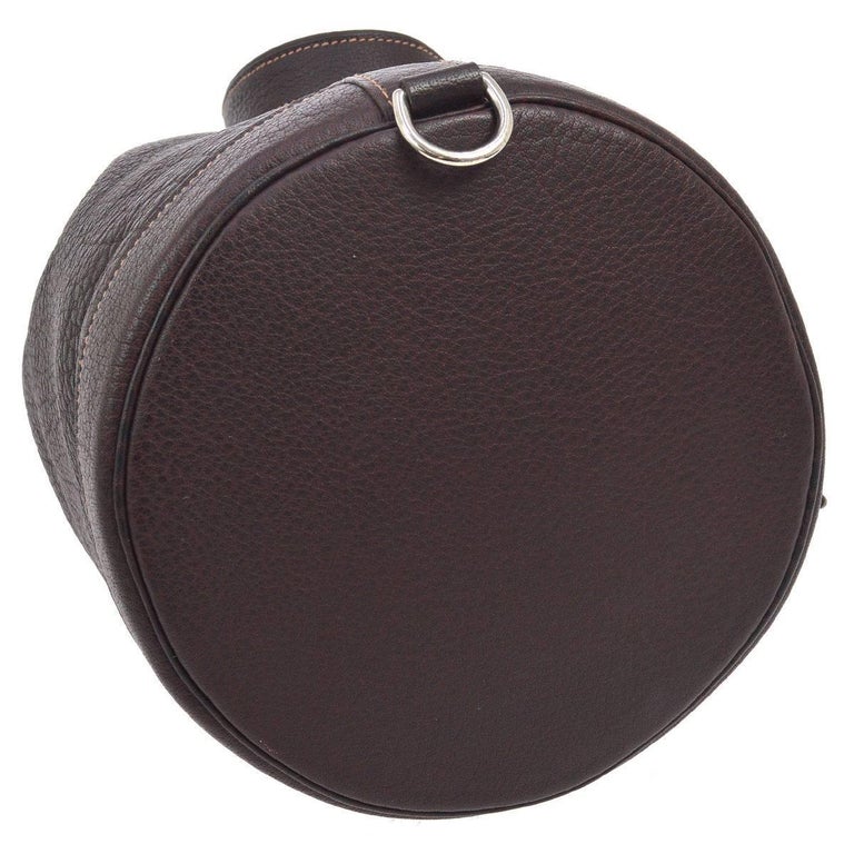 Hermes Dark Brown Leather Men's Drawstring Bucket Duffle Carryall