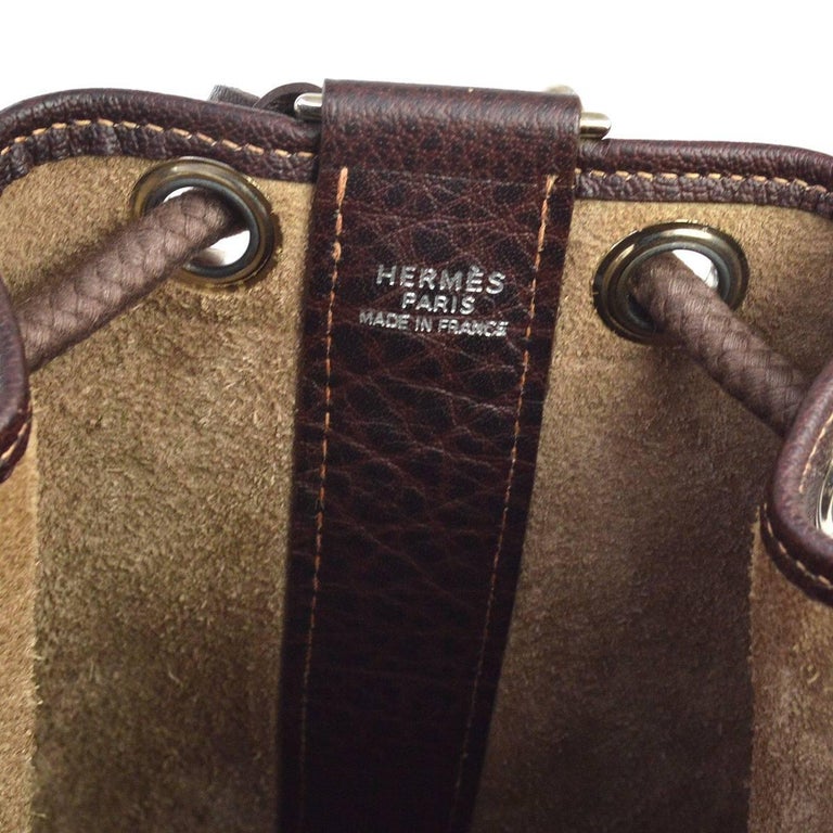 Hermes Dark Brown Leather Men's Drawstring Bucket Duffle Carryall