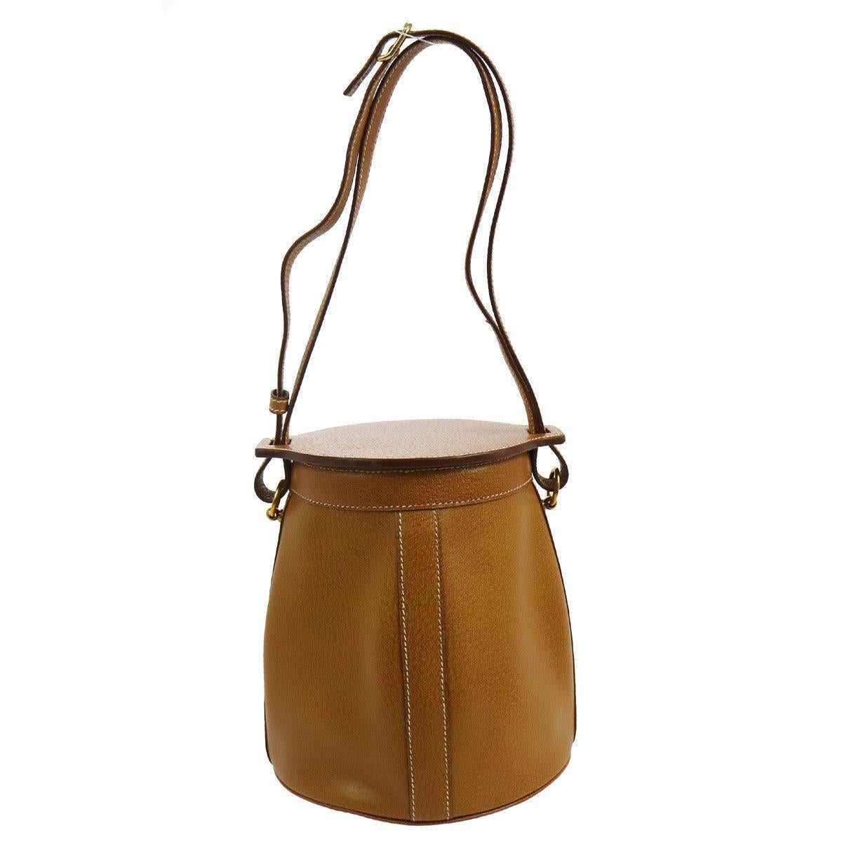 Hermes Cognac Leather Bucket Top Handle Shoulder Bag in Box