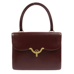 Hermes Bordeaux Leather Gold Emblem Kelly Style Top Handle Satchel Flap Bag