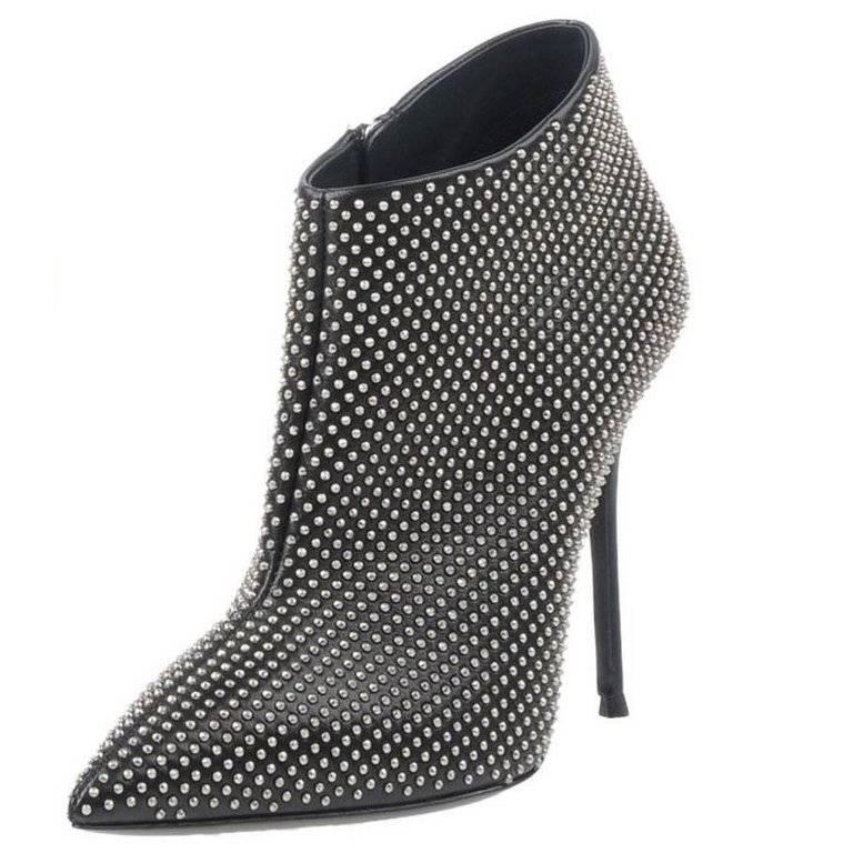Giuseppe Zanotti New Black Silver Stud Evening Ankle Booties Boots in Box 