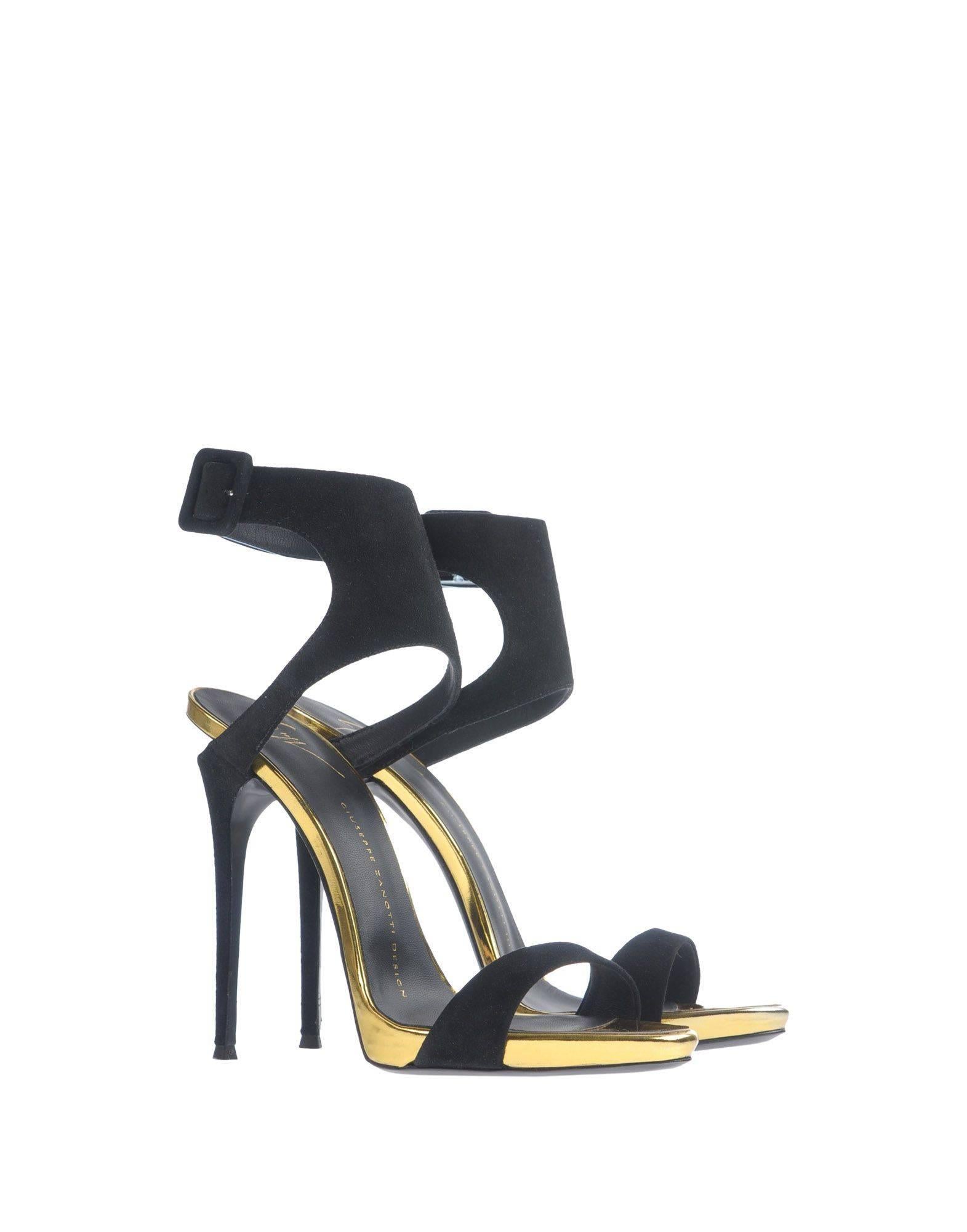Giuseppe Zanotti New Black Suede Gold Evening Sandals Heels in Box

Size IT 36 
Suede
Leather
Ankle buckle closure
Made in Italy
Heel height 4.75"
Includes original Giuseppe Zanotti box