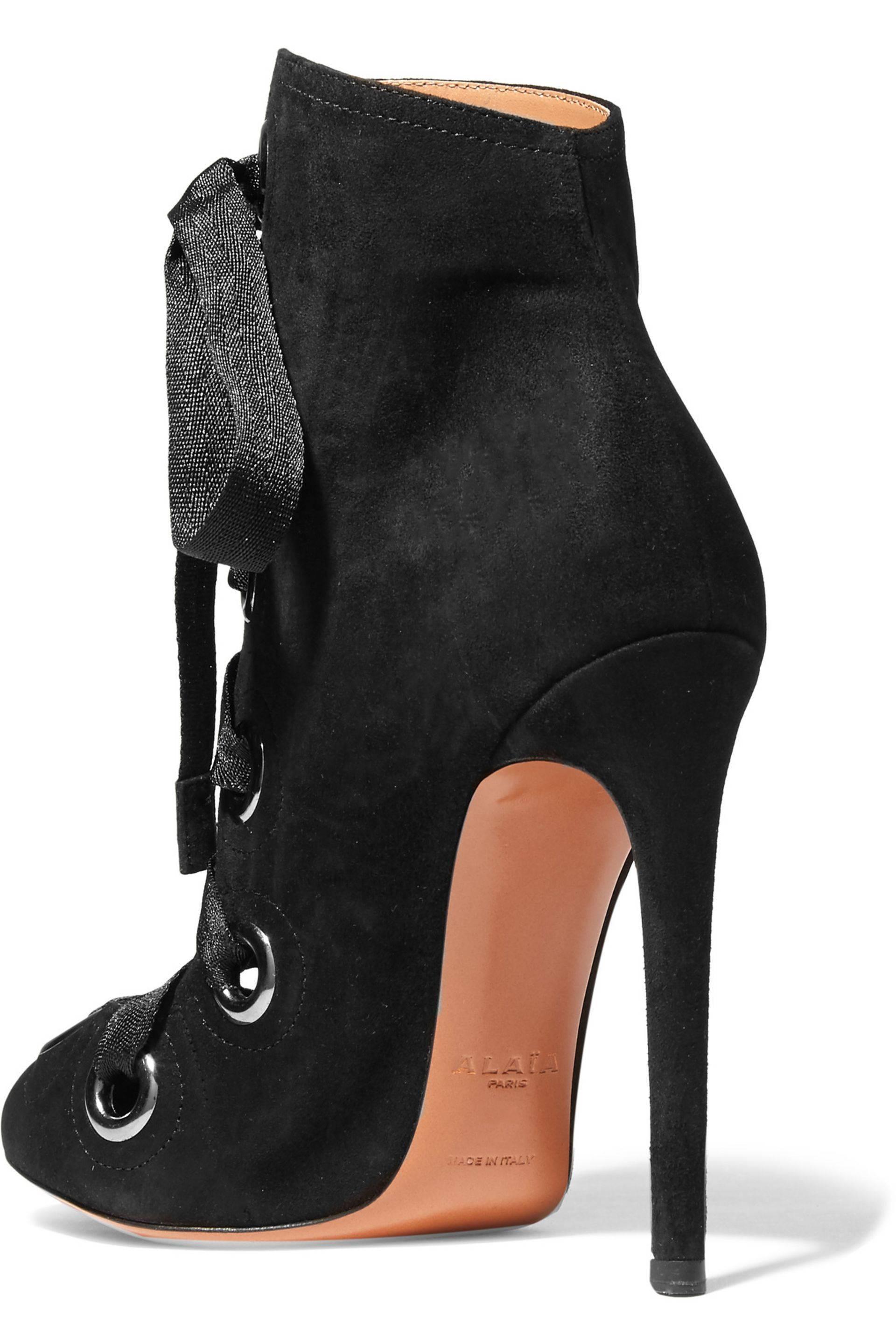 Alaia New Black Suede Tie Evening Ankle Booties Boots in Box In New Condition In Chicago, IL