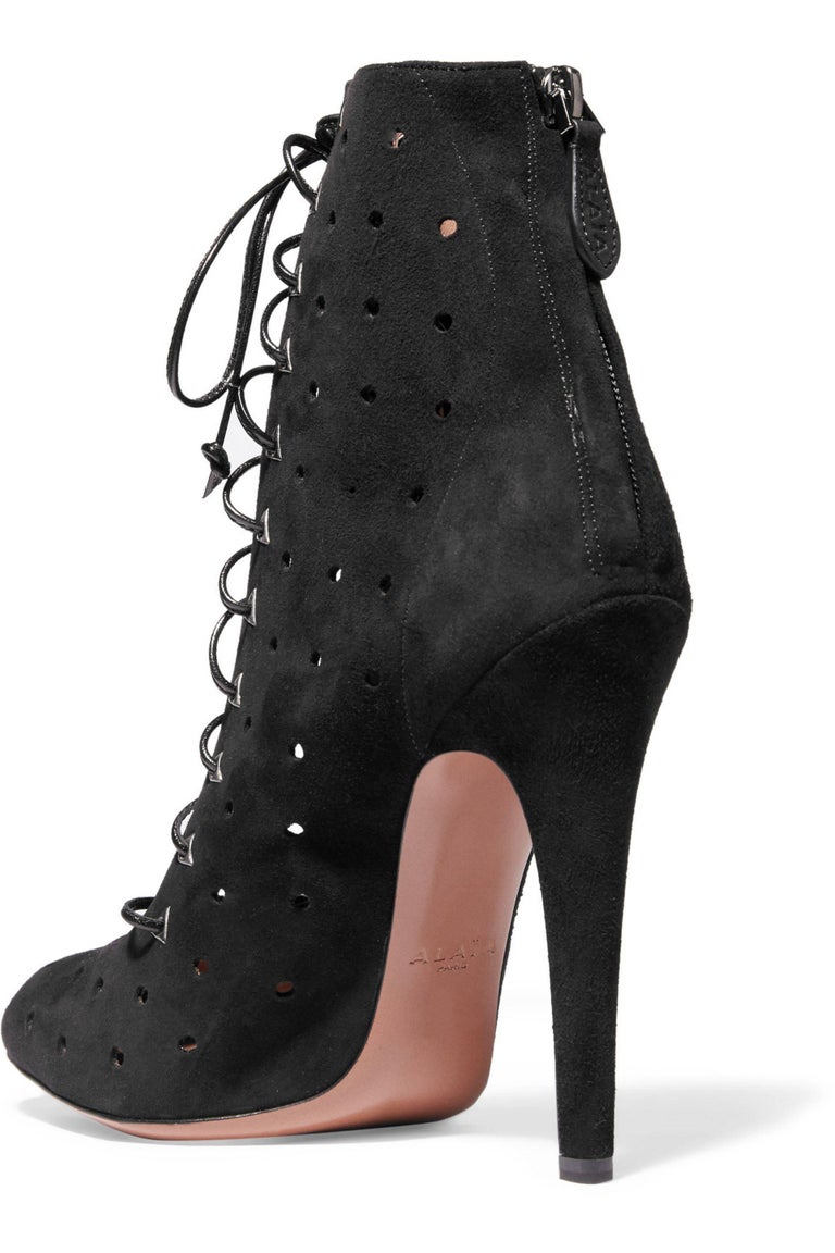 Alaia New Black Suede Gladiator Tie Up Evening Ankle Booties Boots in ...