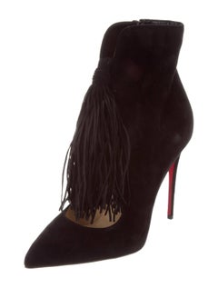 Christian Louboutin New Black Suede Fringe Evening Ankle Booties Boots in Box