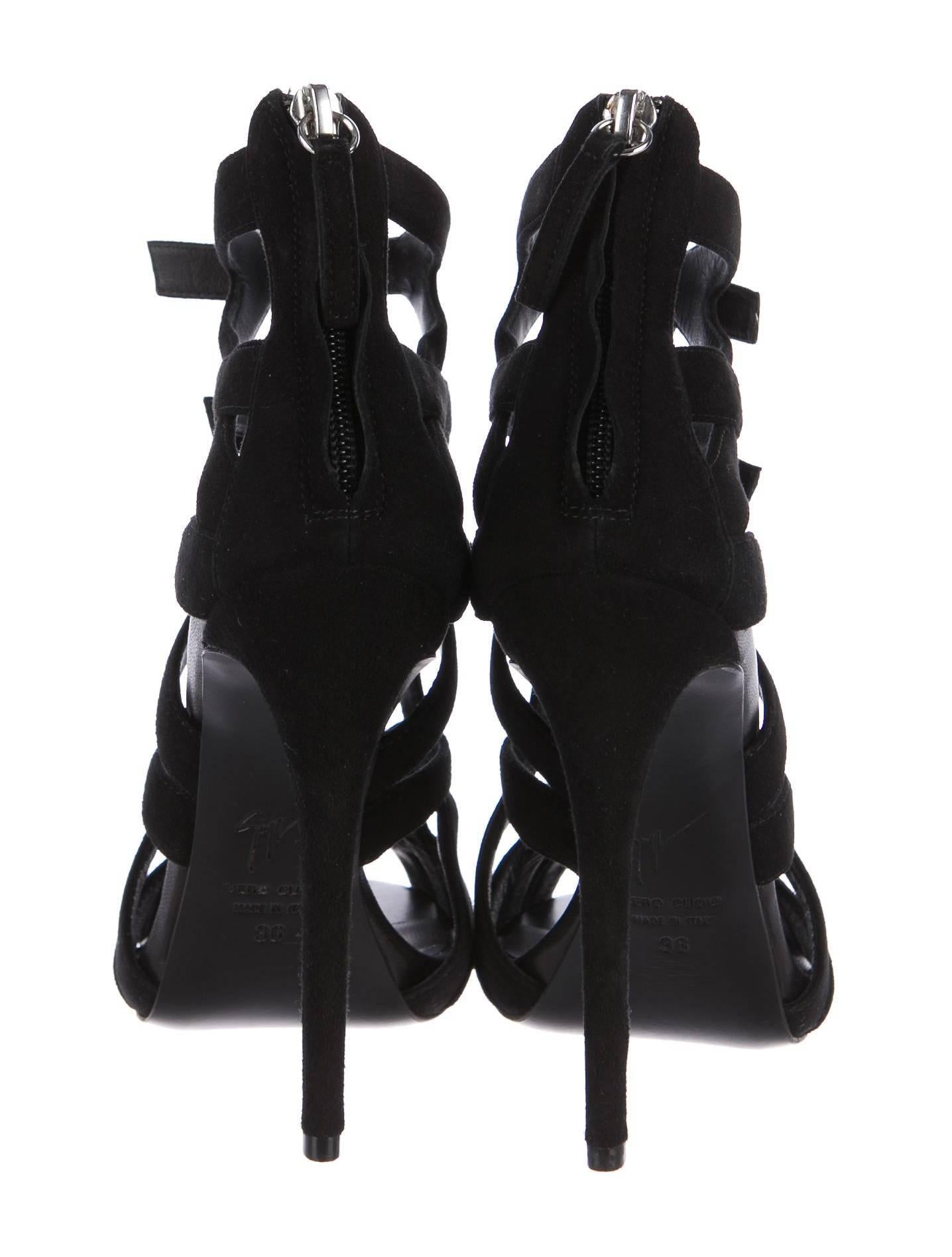 Women's Giuseppe Zanotti New Black Suede Multi Buckle Evening Sandals Heels