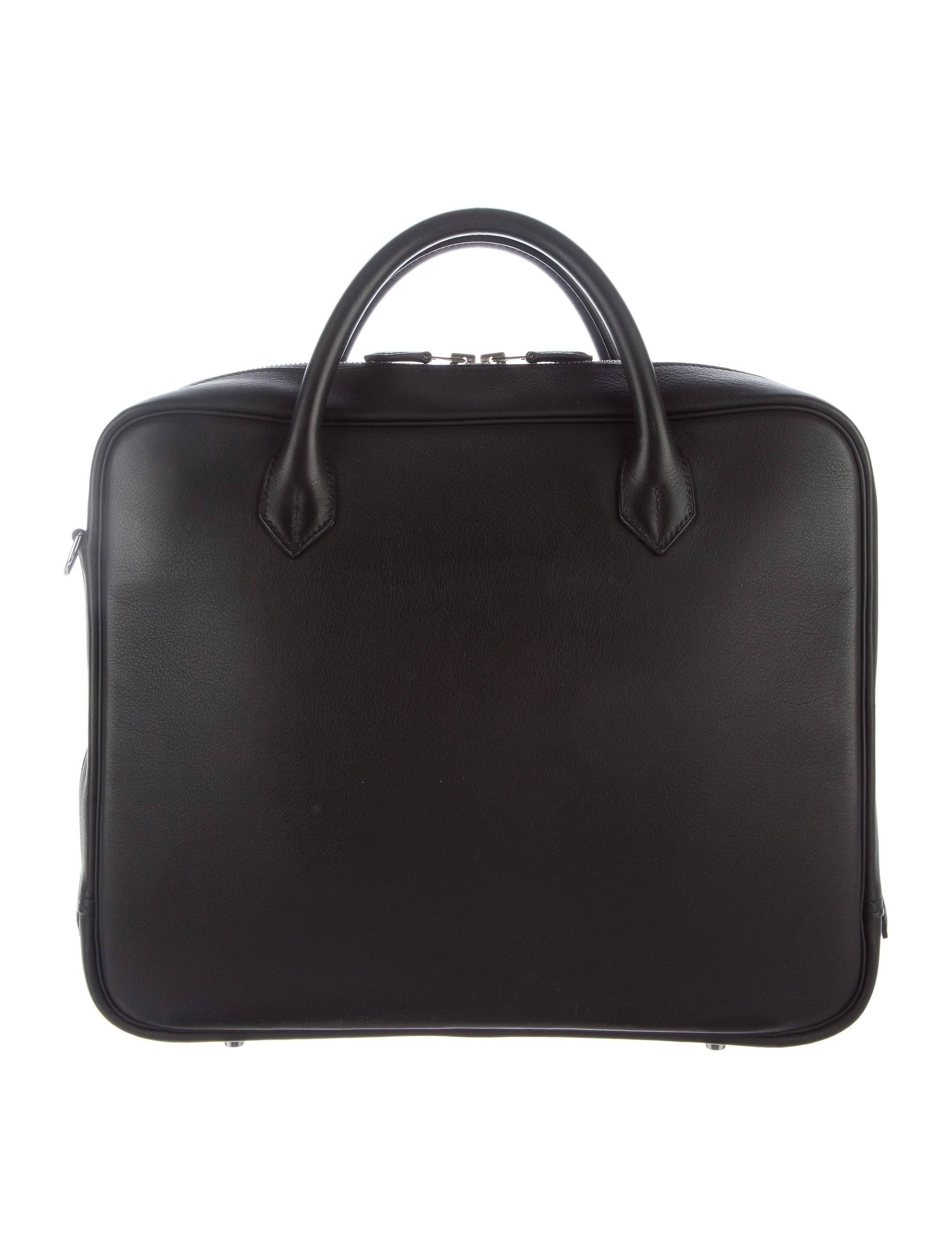 Hermes New Black Leather Men's Women's Top Handle Business Travel  Tote Shoulder Bag

Original purchase price $8,995
Leather
Palladium hardware
Woven lining
Zipper closure
Made in France
Date code Square R
Handle drop 4"
Removable shoulder