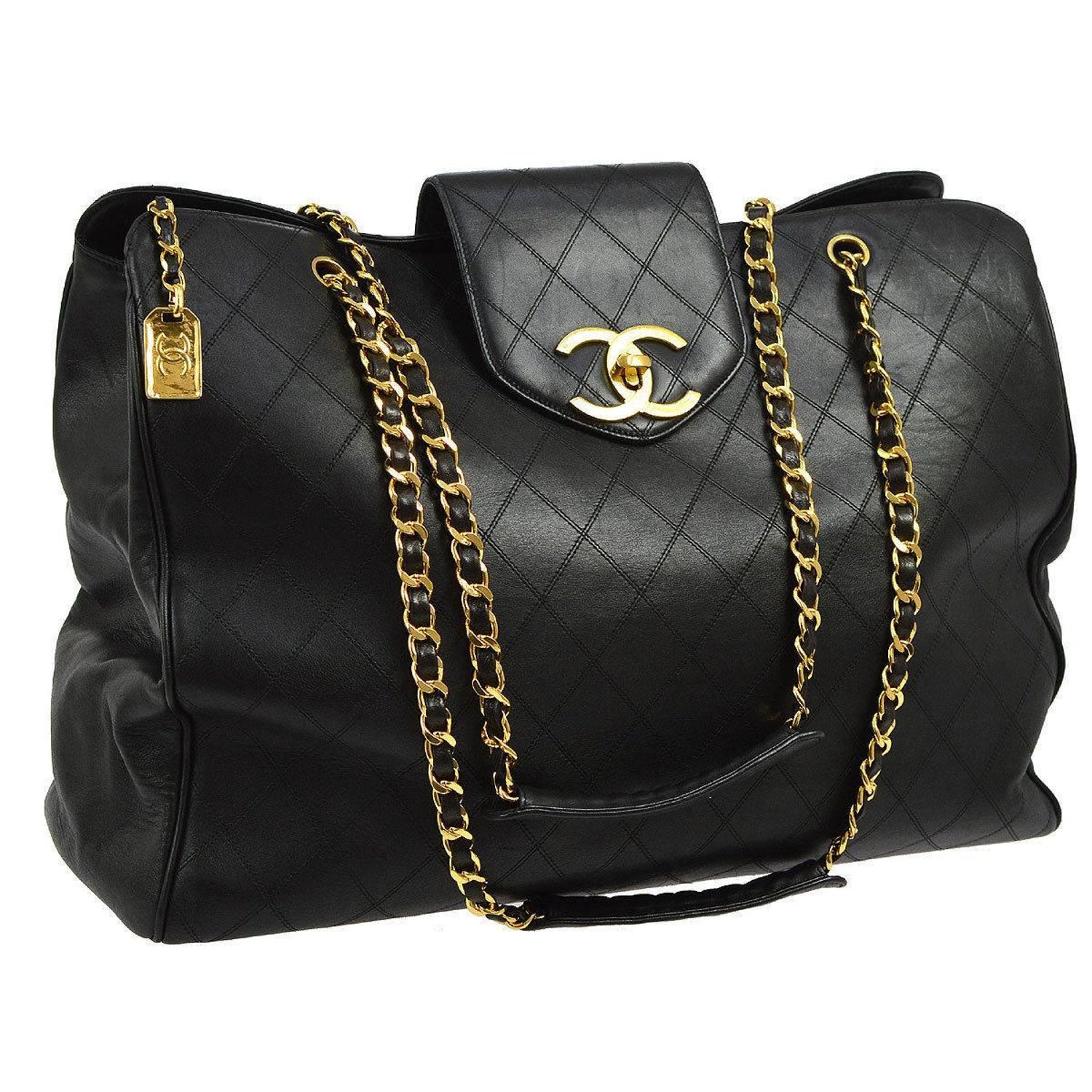 Chanel Black Leather Extra Large Supermodel Weekender Travel