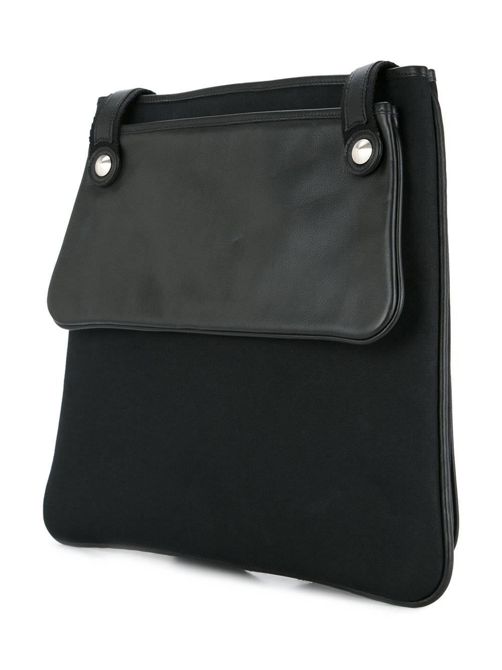 Women's Hermes Black Leather Canvas Men's Top Handle Satchel Tote Shoulder Bag in Box