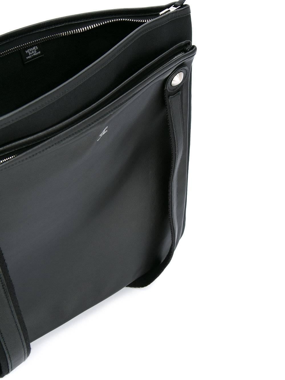 Hermes Black Leather Canvas Men's Top Handle Satchel Tote Shoulder Bag in Box 1