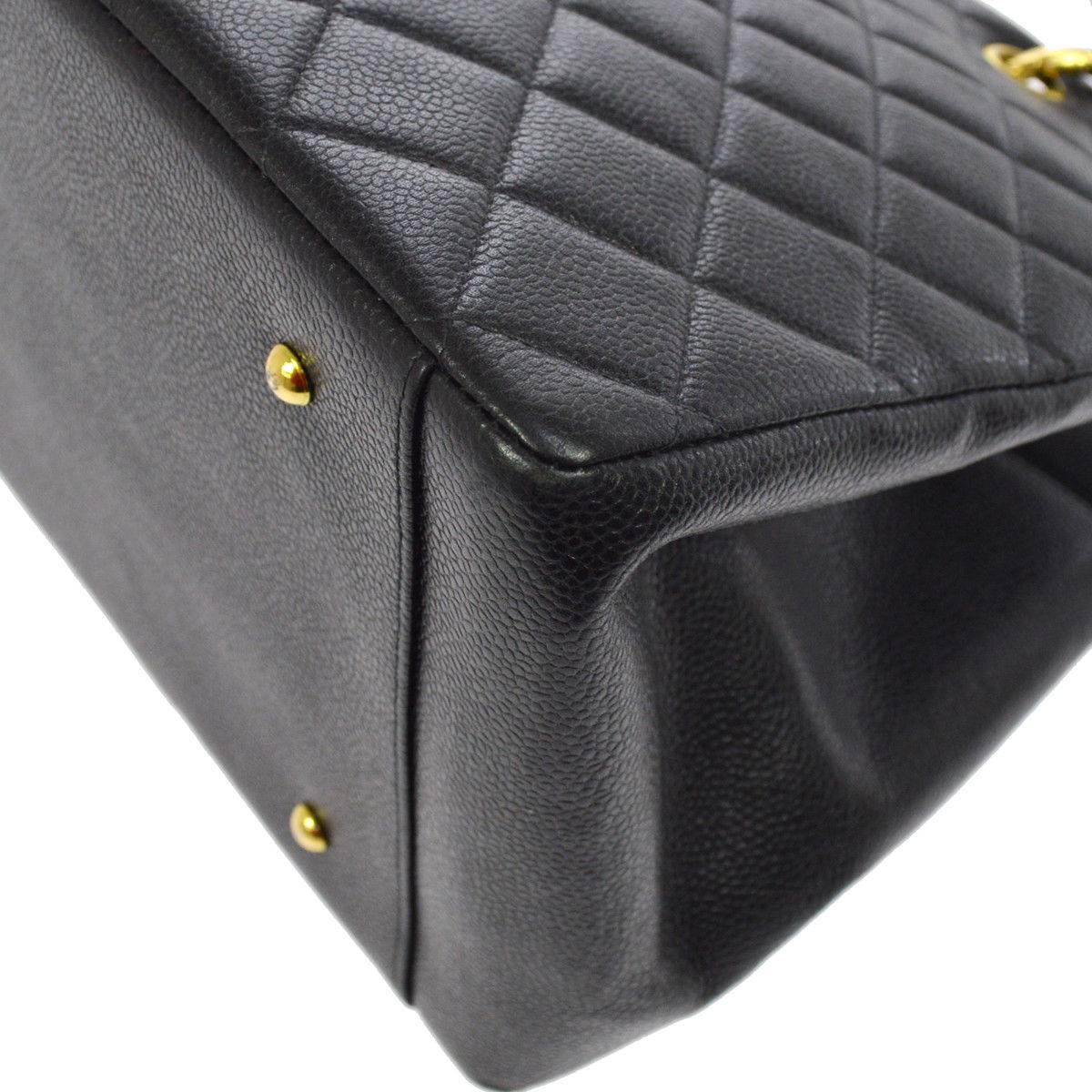 Chanel Black Caviar Leather Carryall Travel Top Handle Shoulder Tote Bag 1