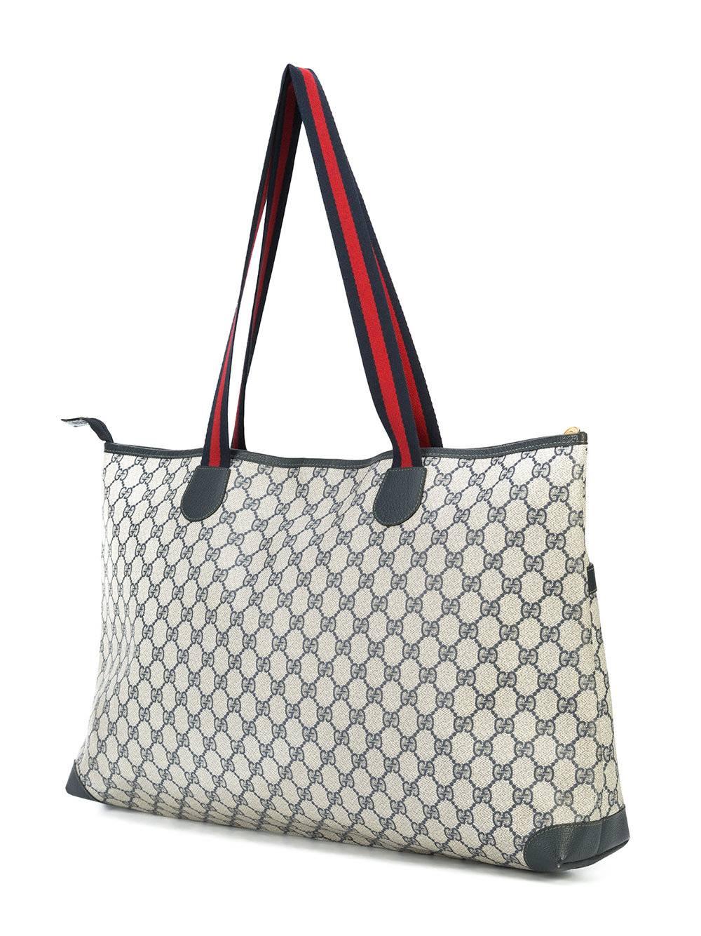 Gray Gucci GG Supreme Blue Red Jumbo Carryall Weekender Travel Shoulder Tote Bag