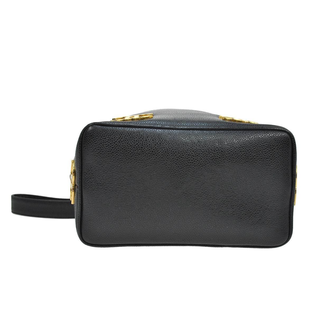 Women's Chanel Black Leather Gold Charms Sling Back Carryall Duffle Shoulder Bag