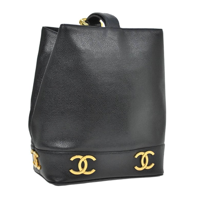 Chanel Black Leather Gold Charms Sling Back Carryall Duffle Shoulder